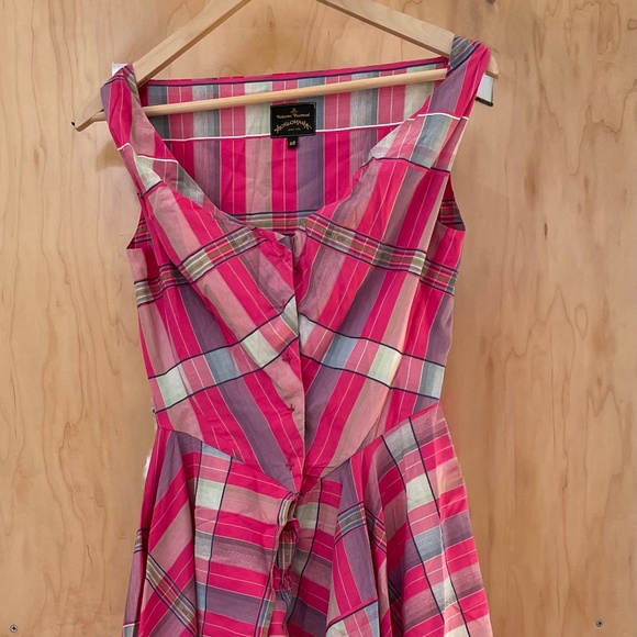 Vivienne Westwood Pink Plaid Corset Style Asymmetric Dress Size IT40, UK8 RARE - Picture 1 of 16